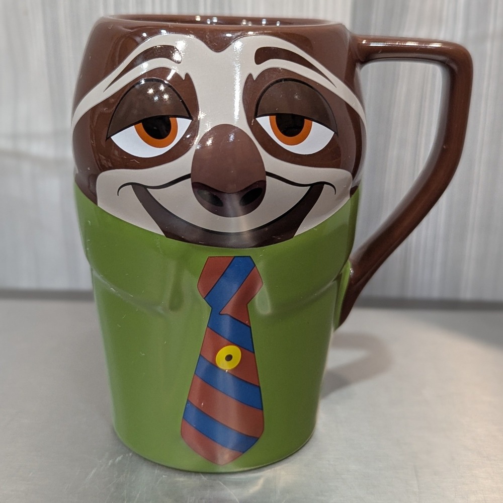 Disney‎ Zootopia 3D Flash The Sloth Ceramic Coffee Mug Brown Green 14 oz